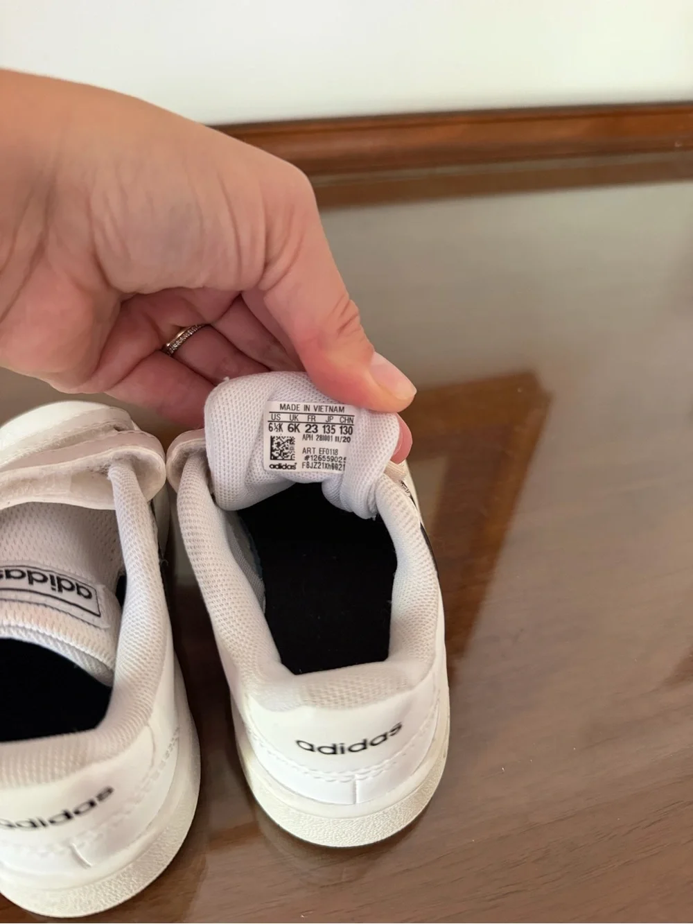 Adidas Grand Court Toddler Size 6.5K White Black Velcro Sneakers EF0118